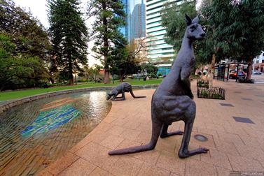 Kangaroos street art, St. Georges Terrace, Perth, capital city of Western Australia