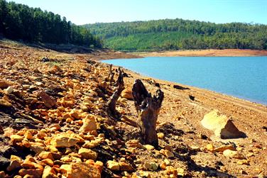 Low water level in the Harvey Dam, Western Australia